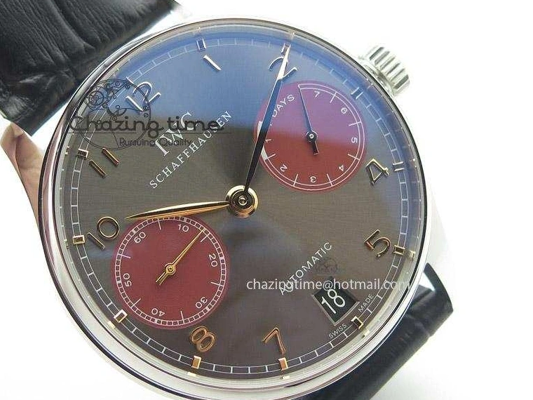 MIROTIME 0416 Breathable Portuguese Real PR IW500127 ZF 1:1 Best Edition Gray Red Dial On Black Leather Strap A 7332
